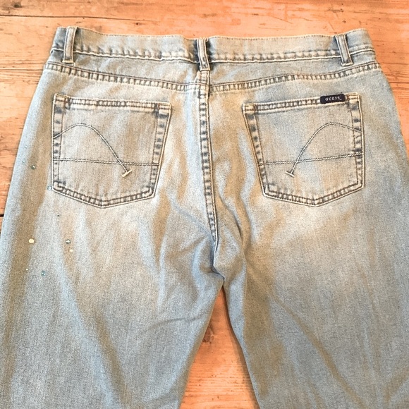 Guess Vintage Light Wash Jeans with Crystal Rhinestone Detailing - Picture 5 of 10